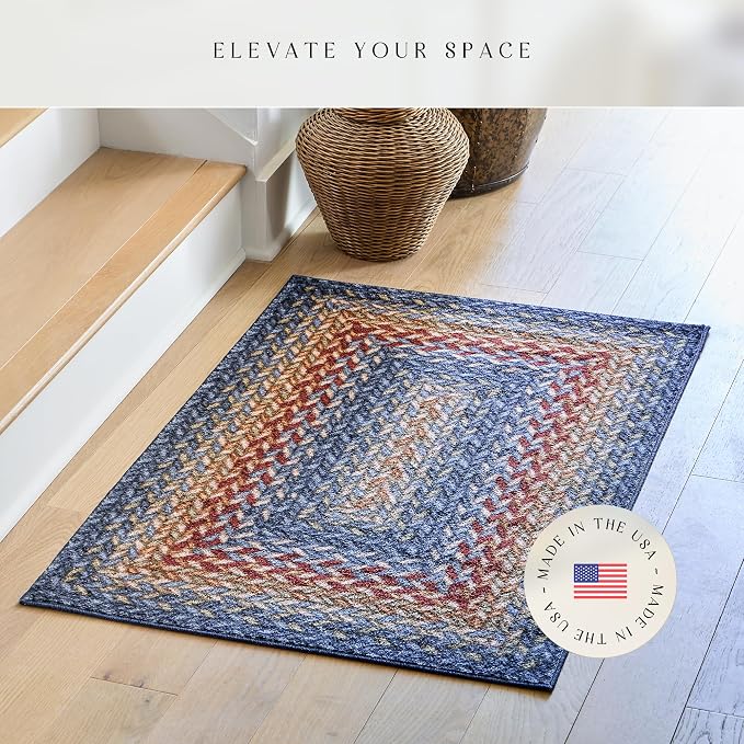 Maples Rugs Marion Bohemian Braided-Style Print Area Rug – Made in USA – Washable, Non-Slip Low-Profile Small Indoor Rug for Entryway & Kitchen, 46" x 30", Multi-Color