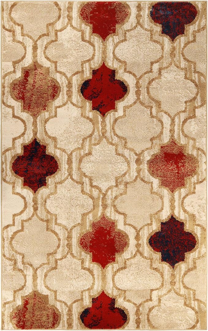 SUPERIOR Modern Indoor Area Rug, Non Slip Rug, 5'x8', Beige | Geometric Design Floor Décor, Easy Care High Traffic Areas Living Dining Room, Bedroom, Office, Entryway, Viking Collection