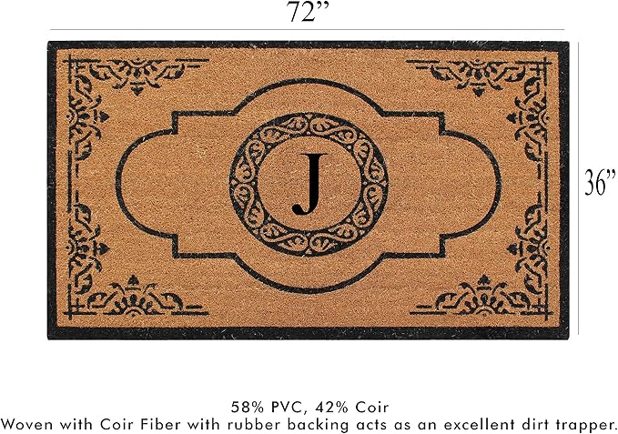 A1 Home Collections First Impression Hand Crafted Abrilina Entry Coir Monogrammed Double Doormat, 72" L x 36" W, X-Large