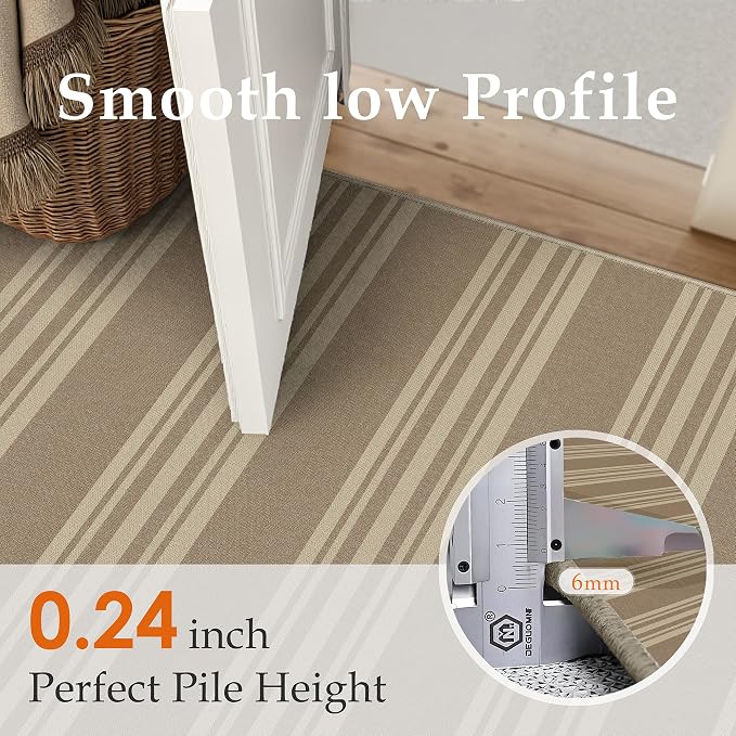 PureCozy Striped Easy Jute Rug 3x5 Khaki Entryway Carpet Washable Non Slip Office Door Mat Farmhouse Neutral Non Shedding Small Indoor Outdoor Rug for Bathroom Kitchen Bedroom Living Room