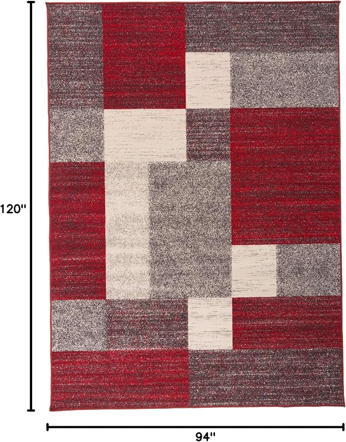 Rugshop Geometric Boxes Non-Slip Modern Large Area Rug Red 7'10" x 10' | Non-Shedding, Rectangular, Size 7'10" x 10', Living Room, Bedroom, Dining Room, Home Office, Kitchen, Entryway, Hallway