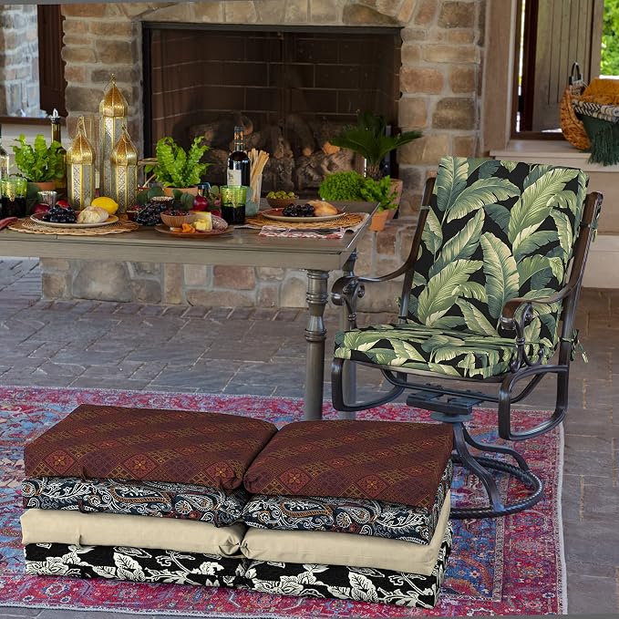 Arden Patio Dining Outdoor Chair Cushions, 20x44, Rain-Proof Seat Pad, Fade-Resistant Outdoor Cushion Onyx Cebu