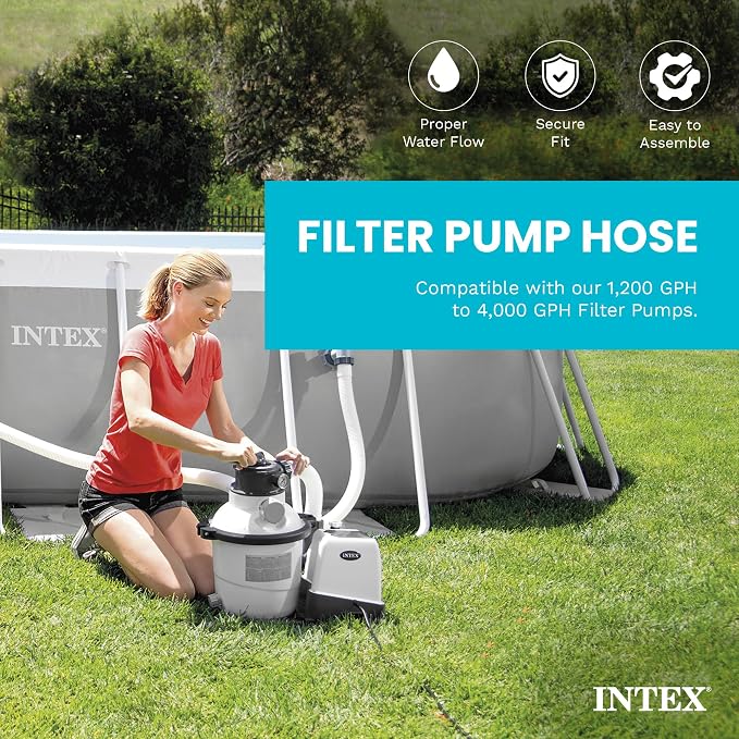 INTEX Krystal Clear 3,000 GPH Sand Filter Pump with 2-Pack Replacement Hose | 26651EG - 16" Tank for Above Ground Pools: 5,500 to 19,600 Gal, 120 lb Sand Capacity - Improved Circulation & Filtration