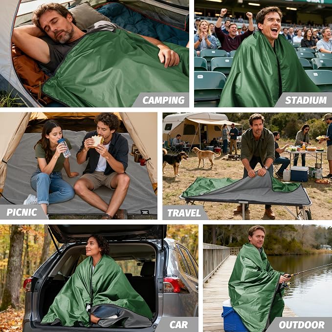 Large Waterproof Outdoor Picnic Blanket 80"x 58" | Windproof Lightweight Stadium Blanket, Packable, Stay Dry and Comfortable for Camping, Sports, Travel - Green