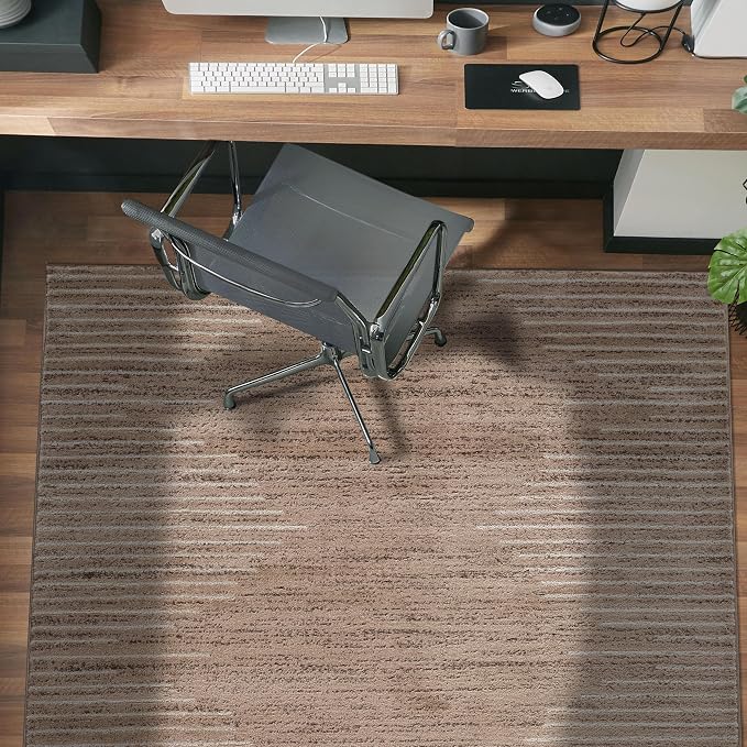 Rugshop Bohemian Stripe Stain Resistant High Traffic Area Rug Beige 5' x 7' | Rectangular, Size 5' x 7', Living Room, Bedroom, Dining Room, Home Office, Kitchen, Entryway, Hallway, Nursery, Kids Room