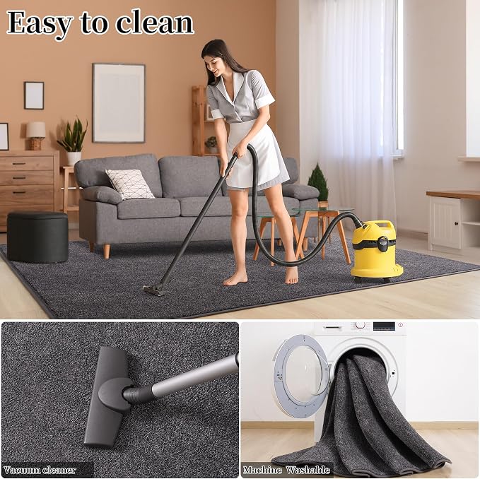 Keeko 2x6 Area Rugs for Living Room,Soft Washable Memory Foam Bedroom Rug | Indoor Throw Rug Low Pile Minimalist Non Slip Carpet for Kids Nursery Classroom Dorm Room Home Decor Dark Grey and White