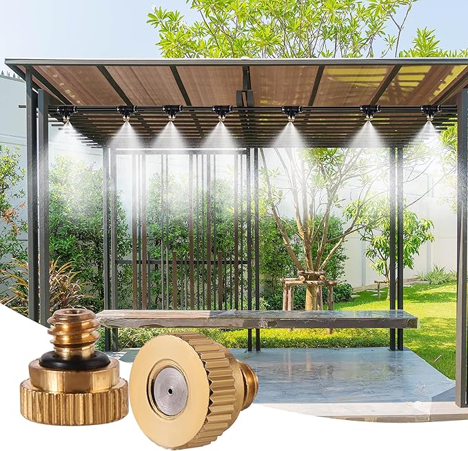 50 Pack Brass Misting Nozzles with 50Pc Brass Misting Nozzles O Ring, Heavy Duty Misting Nozzle 0.012" Orifice (0.3 mm)10/24 UNC for Outdoor Cooling System Dust Control