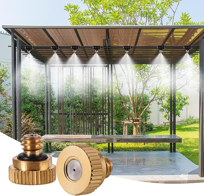 20 Pack Brass Misting Nozzles with 20Pc Brass Misting Nozzles O Ring, Heavy Duty Misting Nozzle 0.012" Orifice (0.3 mm)10/24 UNC for Outdoor Cooling System Dust Control
