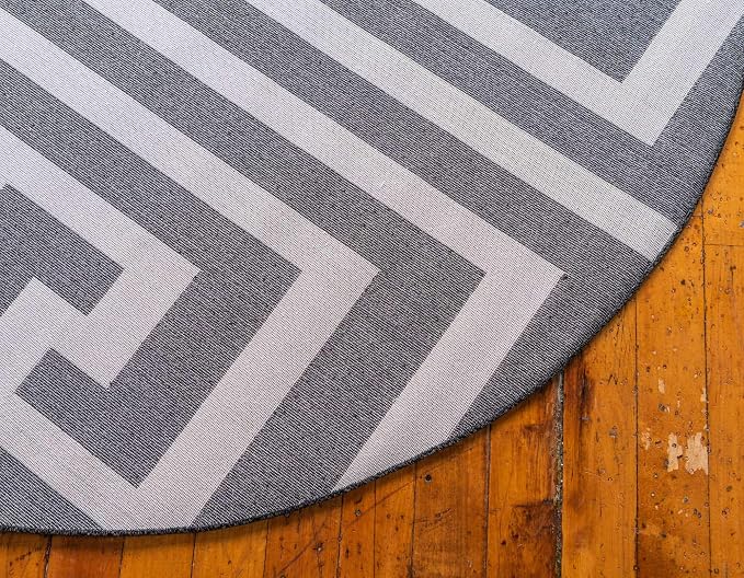Unique Loom Athens Collection Classic Geometric Modern Border Design Area Rug (6' 0 x 6' 0 Round, Black/ Beige)