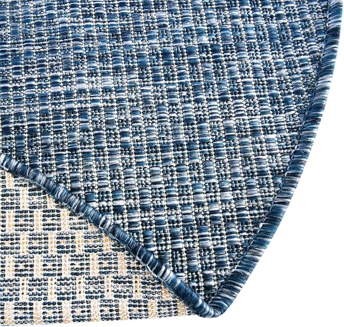 Unique Loom Collection Casual Transitional Solid Heathered Indoor/Outdoor Flatweave Area Rug (8' x 10' Oval, Blue/Navy Blue)
