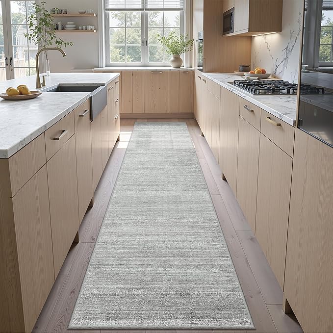Valenrug 2x10 Runner Rug Non Slip, Washable Rug Runners for Hallways, Grey | Soft Low Pile, Thin & Lighweight Carpet, Folable Stain Resistant Modern Indoor 10ft Floor Mat for Living Room,Bedroom,Kitchen