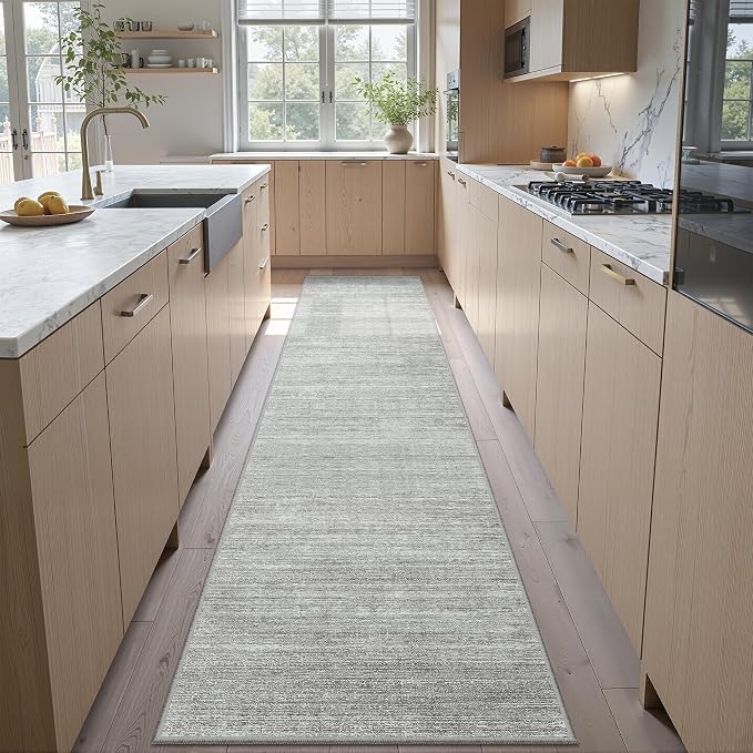 Valenrug 2x12 Runner Rug Non Slip, Washable Rug Runners for Hallways, Grey | Soft Low Pile, Thin & Lighweight Carpet, Folable Stain Resistant Modern Indoor 12ft Floor Mat for Living Room,Bedroom,Kitchen