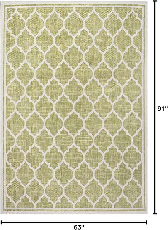 JONATHAN Y Moroccan Trellis Indoor Outdoor Area Rug 5X8 Green/Cream, Trebol Textured Weave for Backyard, Patio, Porch, Easy-Cleaning, High Traffic, Pet-Friendly, Non-Shedding (SMB109G-5)