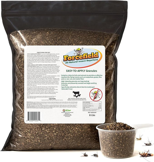ForceField Natural Mosquito Yard Treatment - Repellent Granules for Backyard Mosquito Control | Pet Safe, DEET-Free Outdoor Control | Long-Lasting Barrier for Lawns, Patios, & Barns 8 LB