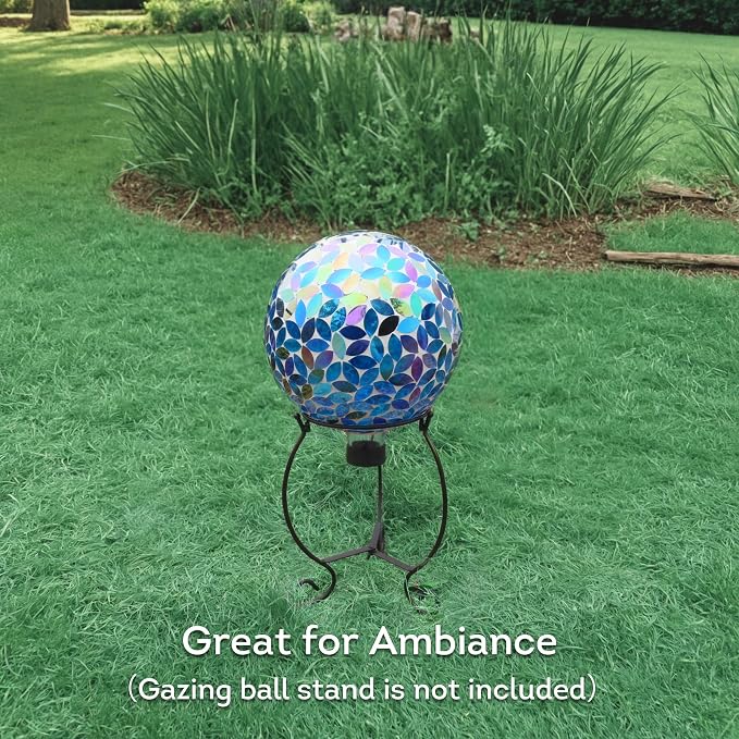 Lily's Home Colorful Mosaic Glass Gazing Ball, Designed with a Stunning Holographic Petal Mosaic Pattern to Bring Color to Any Home and Garden, Blue (10" Diameter)