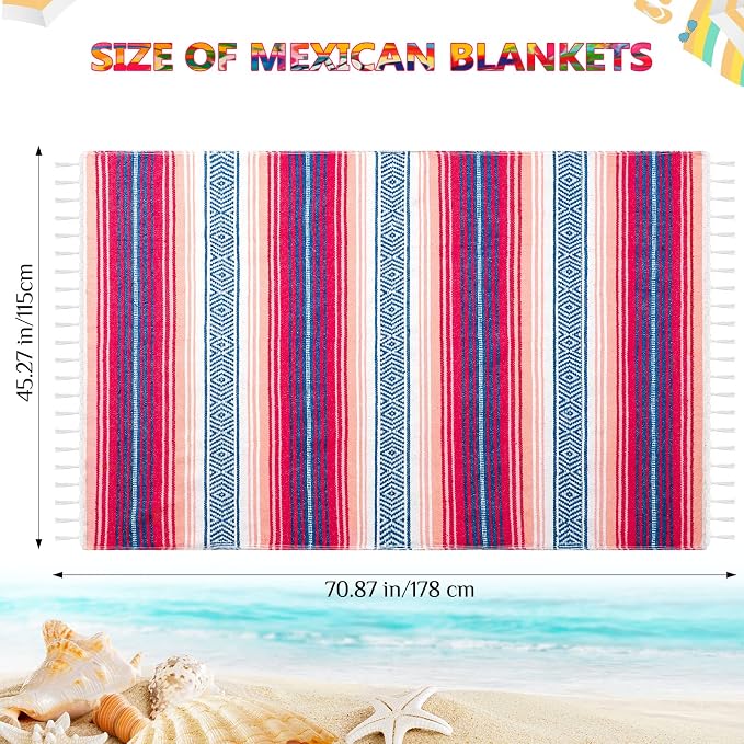 Oudain 4 Pack Mexican Blankets 45 x 70 Inch Woven Serape Throw Blanket, Baja Yoga Blanket for Beach Picnic Camping Boho Couch Decor Travel Outdoor (Stylish Color)