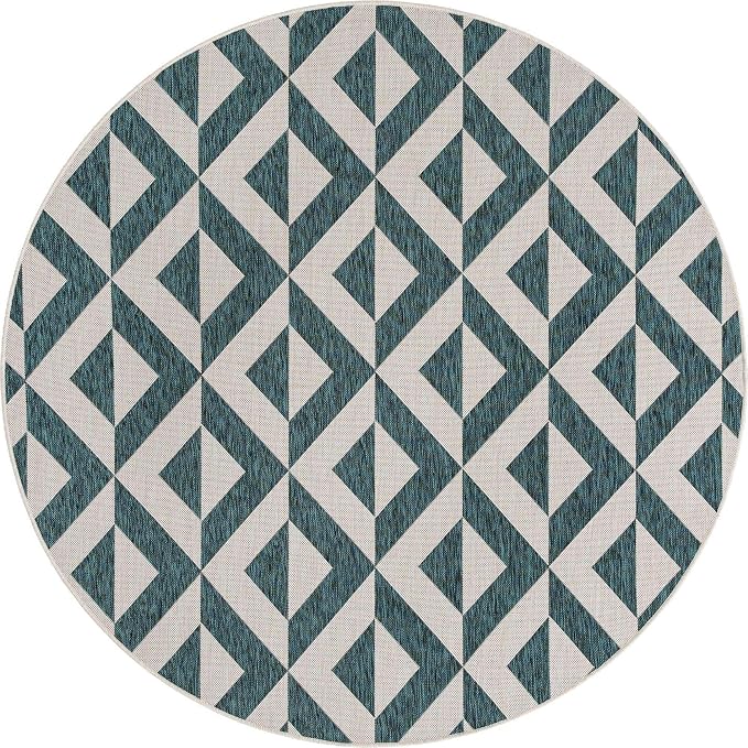 Unique Loom Outdoor Collection Area Rug - Napa (6' 7" Round, Teal/ Ivory)