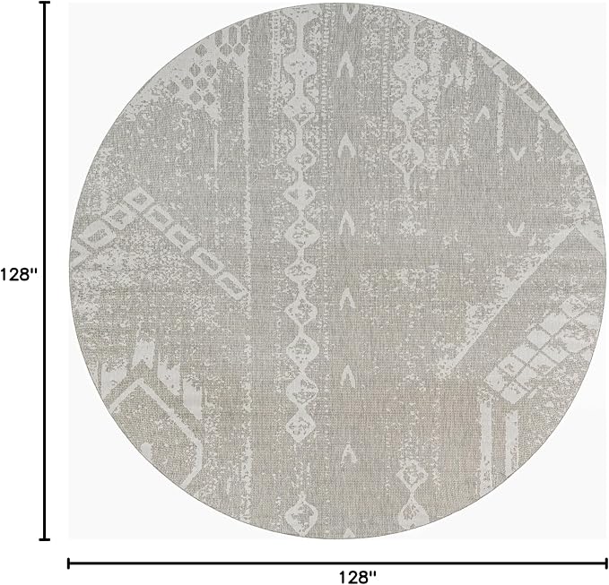 Unique Loom Outdoor Bohemian Collection Area Rug - Anthro (10' 8" Round Gray/Ivory)