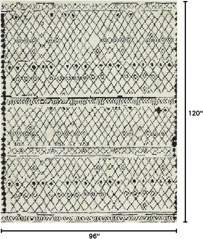 Unique Loom Morocco Collection Abstract Border, Diamond, Bohemian Area Rug (8' 0 x 10' 0 Rectangular, Ivory/Black)