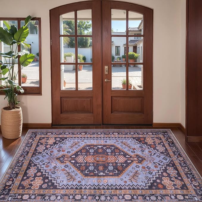 Ciicool Washable 3x5 Area Rug,Boho Non-Slip Indoor Mat for Entryway Kitchen | Oriental Low-Pile Soft Vintage Boho Indoor Entry Carpet for Bedroom Bedside Living Room Laundry Dining Room