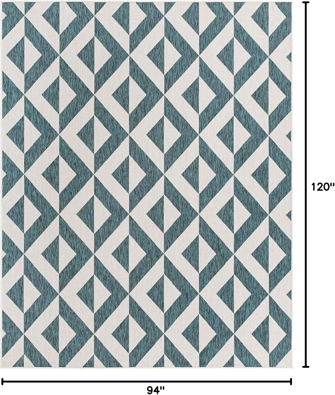 Unique Loom Outdoor Collection Area Rug - Napa (7' 10" x 10' Rectangle, Teal/ Ivory)