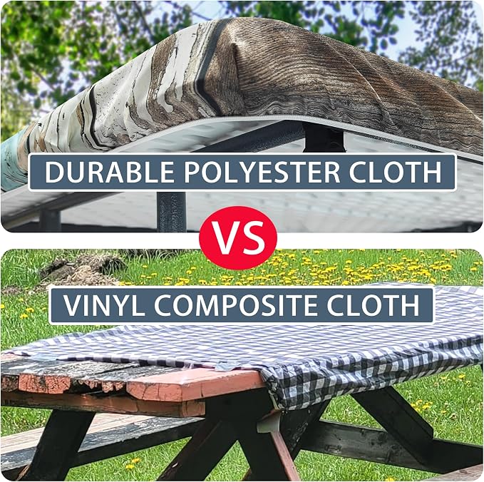 Picnic Table Cover with Bench Covers Camping Essentials Wood Texture Rectangle Fitted Tablecloth with Elastic Waterproof Outdoor Table Cloth for RV Picnic Travel (Teal, 72" x 30" (Rectangular))