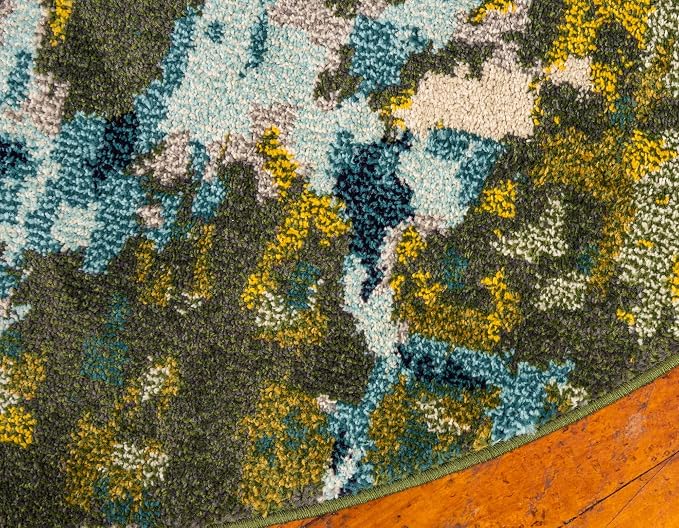 Unique Loom Jardin Collection Colorful, Vibrant, Abstract, Modern Area Rug (8' 0 x 8' 0 Round, Green/ Olive)
