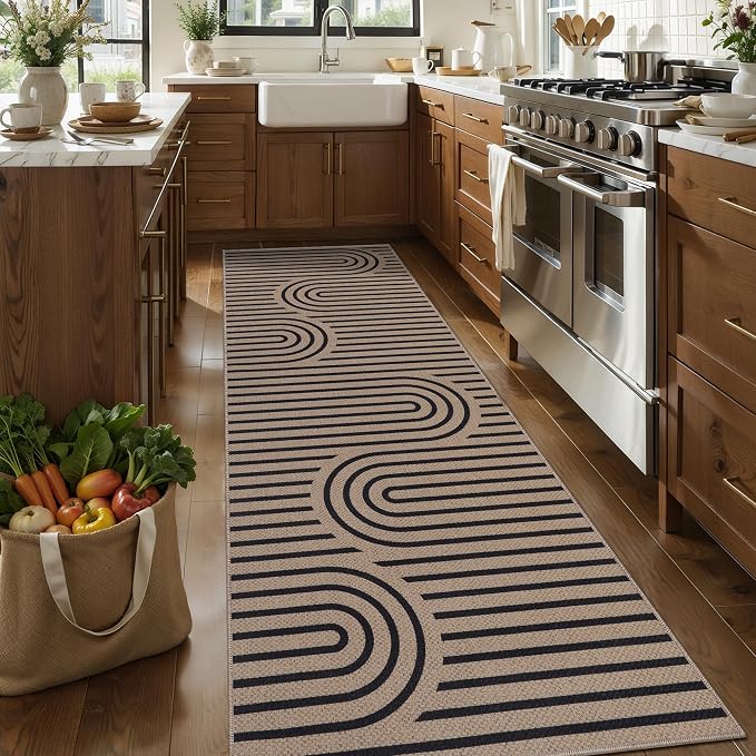 Tangsoo Modern Easy Jute 2.6x10 Washable Runner Rug for Hallways,Brown Non-Slip Thin Outdoor Rug Runner,Farmhouse Long Floor Carpet Runner for Kitchen Laundry Bedroom Living Room