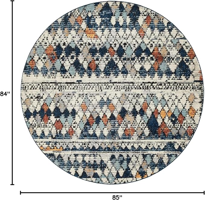 Unique Loom Morocco Collection Abstract Border, Diamond, Bohemian Area Rug (7' 0 x 7' 0 Round, Multi/Blue)
