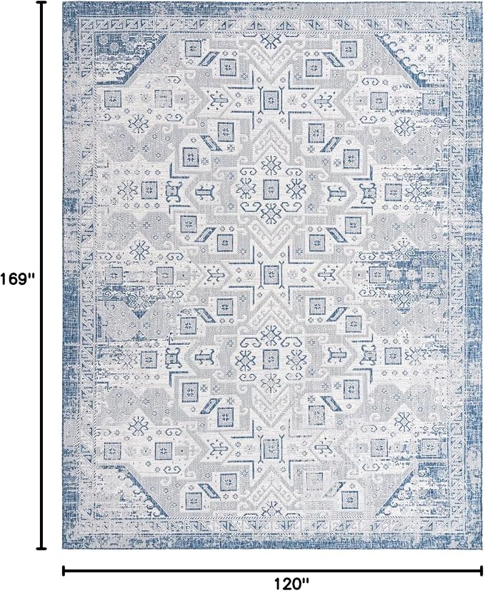 Unique Loom Outdoor Aztec Collection Area Rug - Coba (10' x 14' 1" Rectangle, Blue/ Ivory)