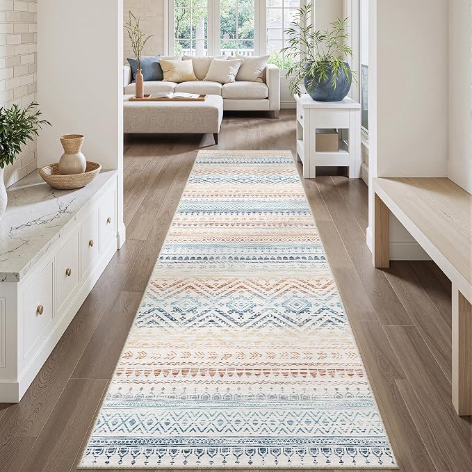 Miukiki Hallway 2x8 Runner Rug Washable Non Slip Kitchen Rug Multi | Soft Low Pile Long Floor Runner for Entryway Bedroom Laundry Room, Indoor Foldable Carpet with Rubber Backing 2'x8'