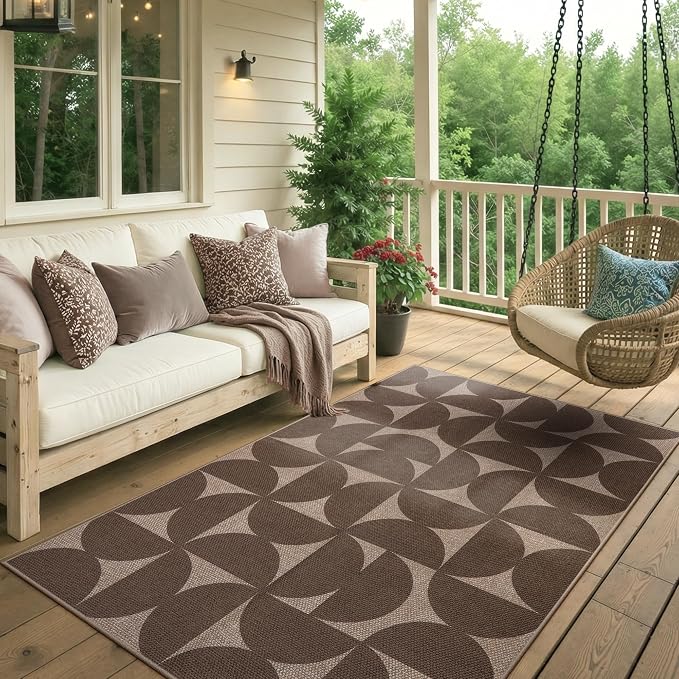 Lahome Semi Circle Easy Jute Rugs for Entryway, Tan 3x5 Washable Rug | Non Slip Stain Resistant Lightweight Door Mat for Entry Front Porch