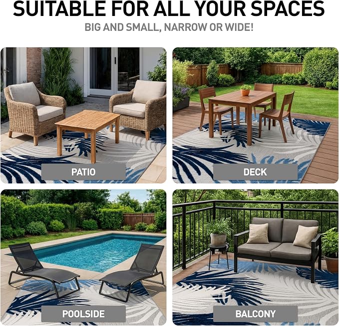 Rugshop Navy Lucca Contemporary Floral Indoor/Outdoor Area Rug Durable Polypropylene, Weather Resistant, Easy to Clean for Backyard, Deck and Outdoor Lounge 12' x 15'