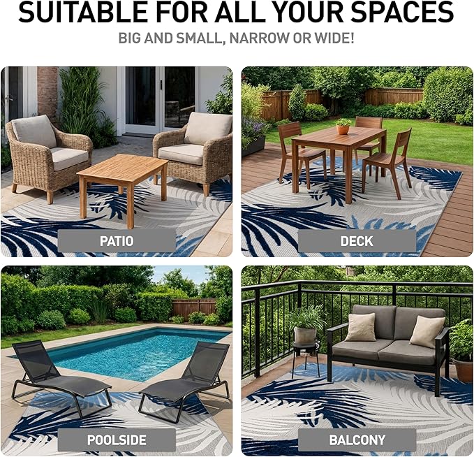Rugshop Lucca Contemporary Floral Indoor/Outdoor Area Rug for Deck,Backyard,Porch,Balcony,Entryway 4' X 6' Navy