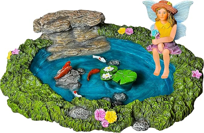 Mood Lab Fairy Garden Figurines - Fish Pond Set (2 pcs) - Miniature Decorative Statues & Accessories - Outdoor & Indoor Garden Decor