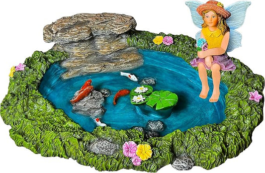 Mood Lab Fairy Garden Figurines - Fish Pond Set (2 pcs) - Miniature Decorative Statues & Accessories - Outdoor & Indoor Garden Decor