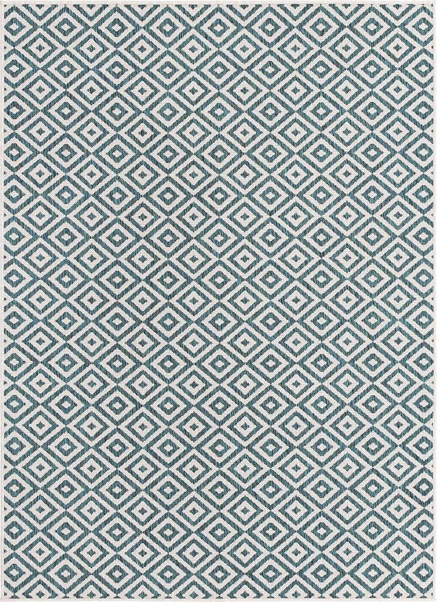 Unique Loom Jill Zarin Outdoor Collection Area Rug - Costa Rica (5' 3'' x 8' Rectangle, Teal/ Ivory)