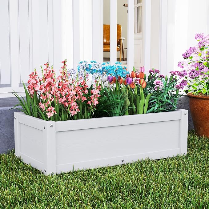 HDPE Raised Planter Box Outdoor,Rot-Resistant and Non-Cracking,Small Raised Beds for Gardening 29.5 * 14.4 * 9.8 in for Yard,Lawn,Outdoor Planter Boxes Rectangle with Drainage Holes White