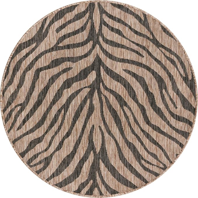 Unique Loom Outdoor Safari Collection Area Rug - Tsavo (4' 1" Round, Natural/ Ivory)