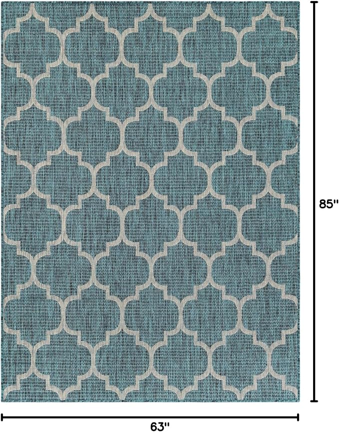 Unique Loom Outdoor Trellis Collection Area Rug (5' 3" x 7' 1" Rectangle Teal/Gray)