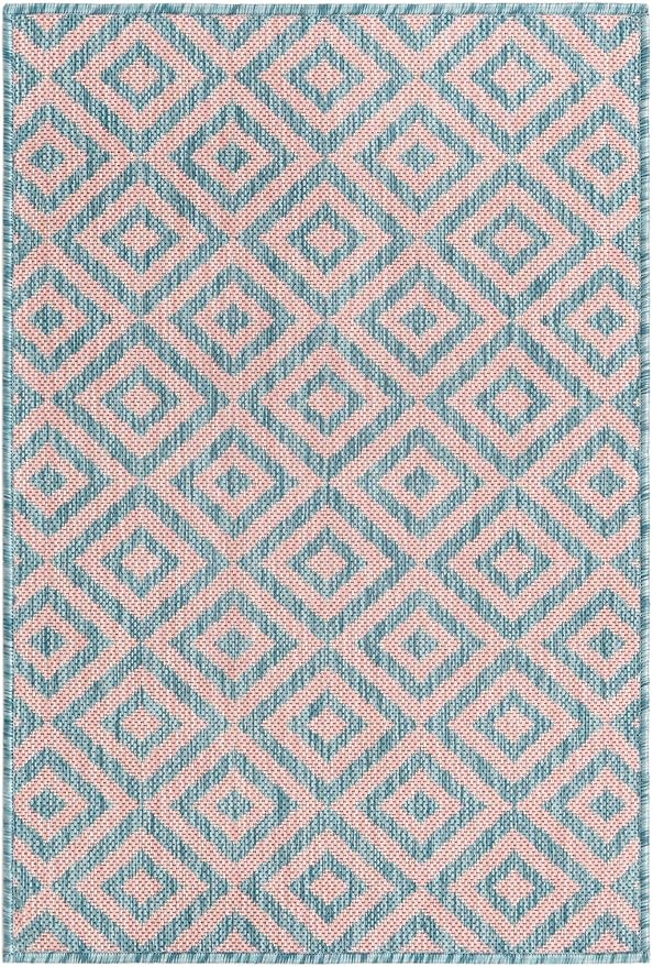 Unique Loom Jill Zarin Jill Zarin Outdoor Collection Area Rug - Costa Rica (2' 2" x 3' 1" Rectangle, Pink and Aqua/Light Blue)