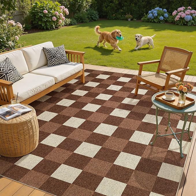 UERMEI 6x9 Outdoor Jute Area Rug Patio Neutral Washable Brown | Easy Non Slip Pet Friendly Indoor Farmhouse Carpet for Living Room Bedroom Dining Backyard