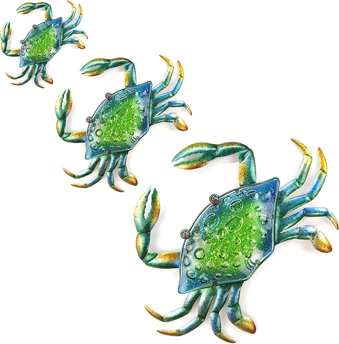 JOYBee 3Pcs 18inch 13inch 9inch Large Coastal Ocean Metal Crab Wall Art Decor Family Set -Christmas Decorations-Decoration for Outdoor Indoor Bathroom Kitchen Garden Bedroom Patio