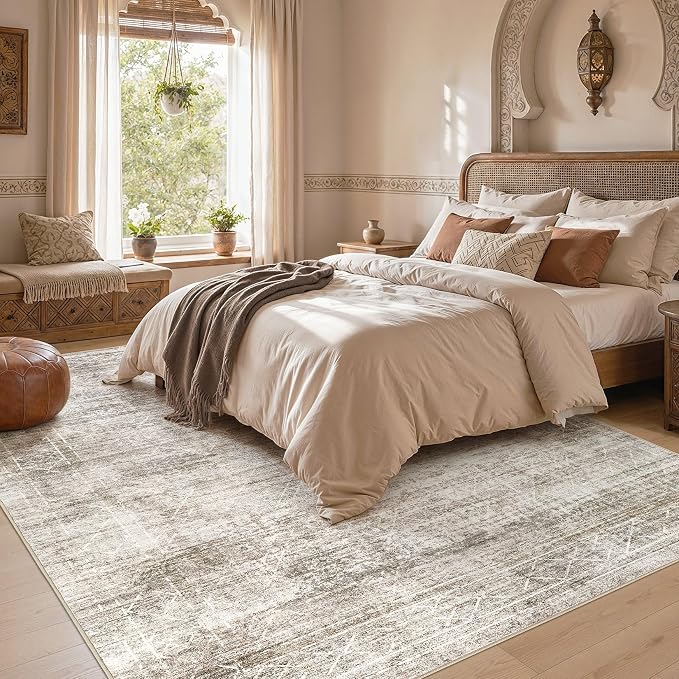cotiled Boho 10x12 Area Rugs for Living Room: Large Moroccan Washable Rug | Solve Modern Neutral Trendy Home Decor - Stain Resistan Carpet for Bedroom Farmhouse Dining Room Brown Grey