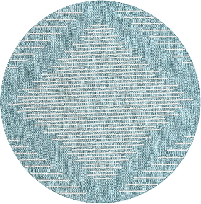 Unique Loom Outdoor Modern Collection Area Rug - Tambor (6' 1" Round, Light Aqua/ Ivory)