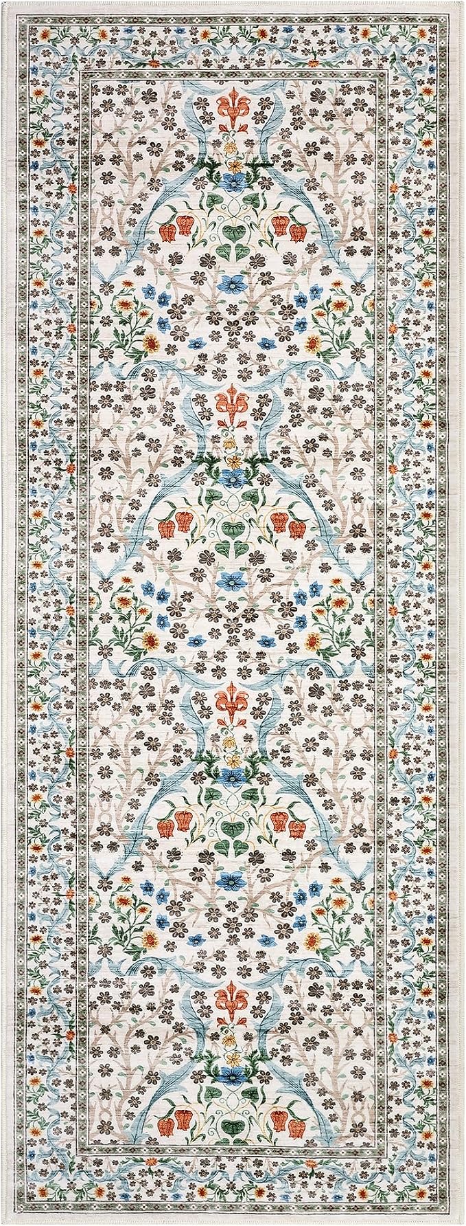 GarveeHome Floral Hallway Runner Rug, 2.5x8 Kitchen Runner Rugs, Washable Non Slip Entryway Rugs Indoor, Ultra-Thin Stain Resistant Carpet Floor Mat for Laundry Room, Beige