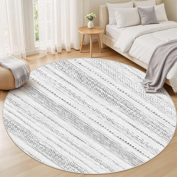 Nakagishi Area Rug Living Room Rugs: 4X4 Machine Washable Boho Large Neutral Farmhouse Stain Resistant Moroccan Indoor Floor Carpet for Bedroom Nursery Dorm Dining Room Home-Color Gray