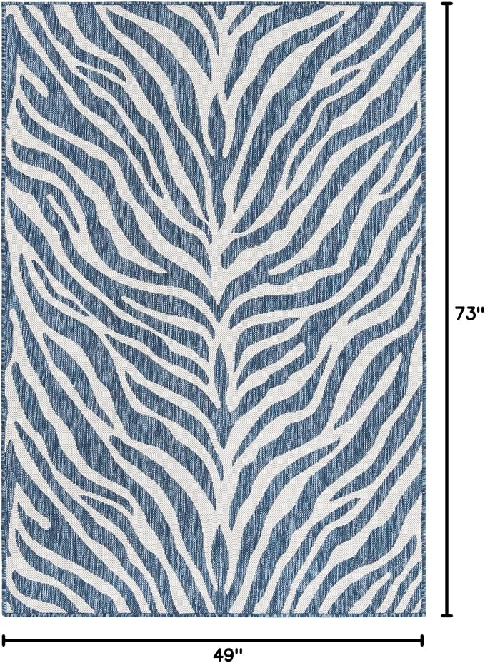 Unique Loom Outdoor Safari Collection Area Rug - Tsavo (4' 1" x 6' 1" Rectangle, Blue/ Ivory)