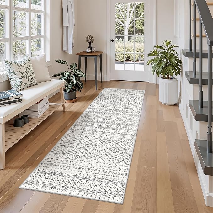 Miukiki Washable 2x6 Runner Rug Hallway Non Slip Kitchen Runner Grey | Machine Washable Long Floor Runner for Hallway Entryway Laundry Room Living Room Bedroom, Stain Resistant Indoor Carpet 2'x6'