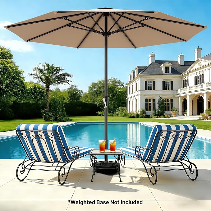 AreShark 12 FT Patio Umbrella for Outdoor, Outdoor Table Umbrella with Push Button Tilt and Crank, Outdoor Patio Umbrellas with 8 Sturdy Ribs, Patio Umbrellas for Market, Garden, Pool (Beige)